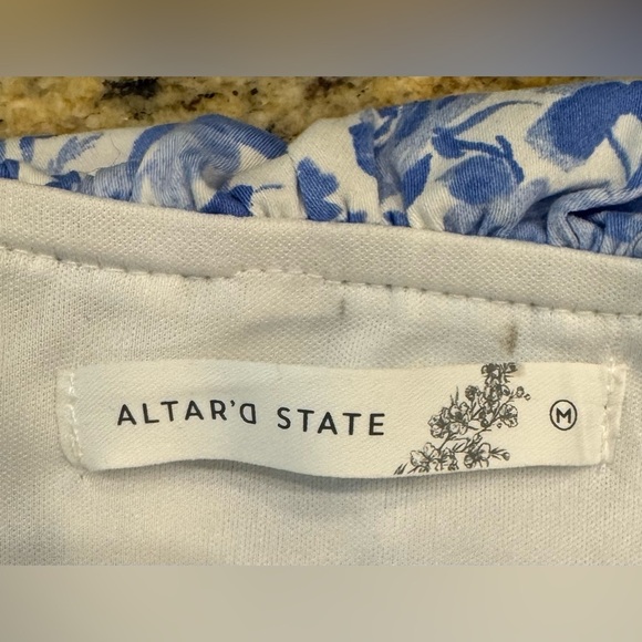Altar’d State Slash Neck Floral Blue White Mini Dress Women Size Medium - Picture 6 of 10